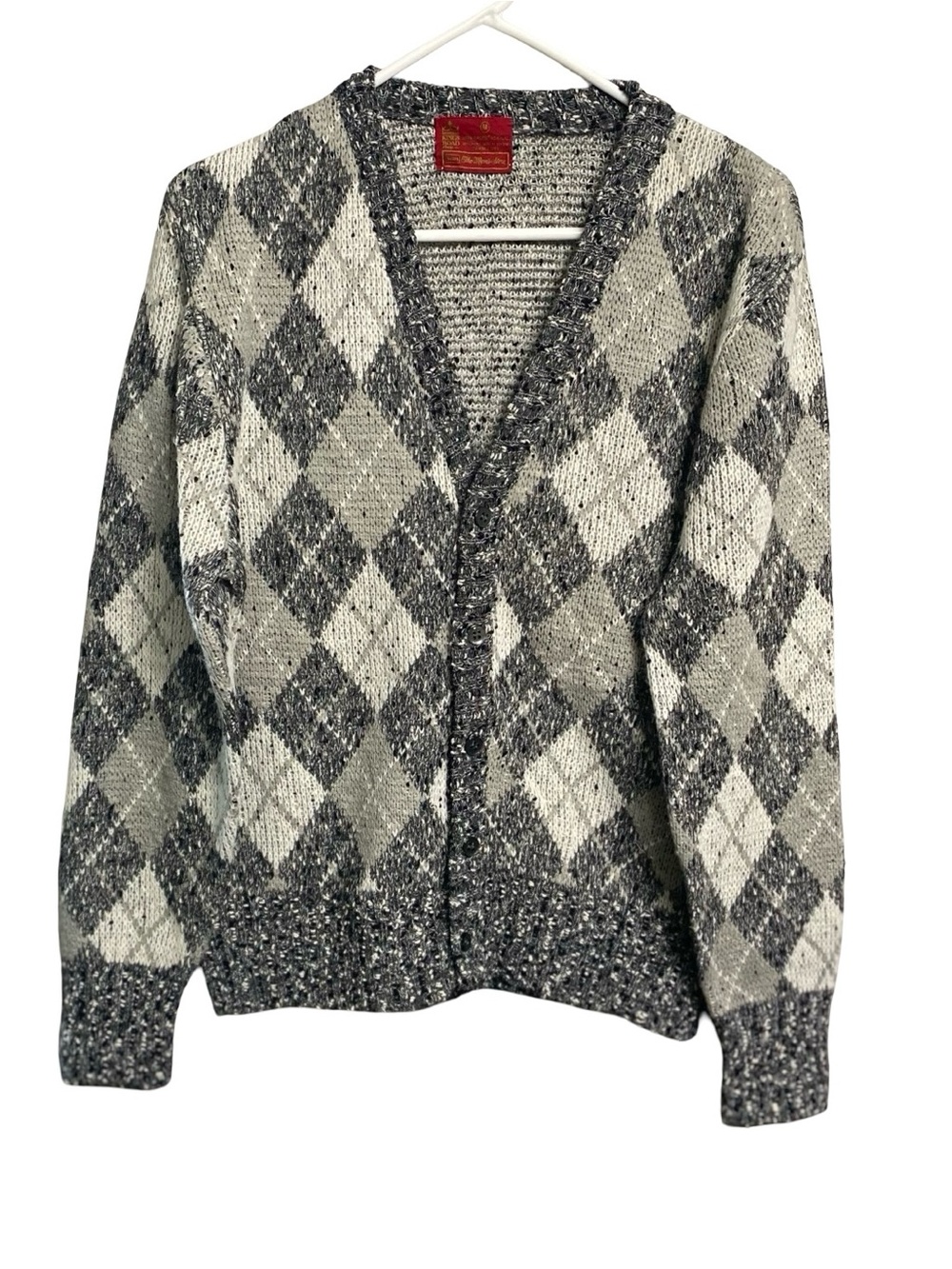 Vintage Argyle Men’s Gray Diamond Cardigan Size Medium